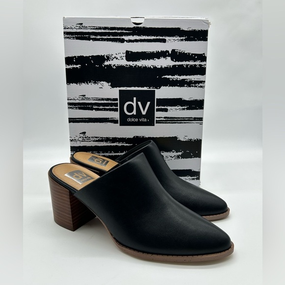 dv by Dolce Vita Black Leather Block Heel Mules Women’s Size 8 NWB - Picture 10 of 10